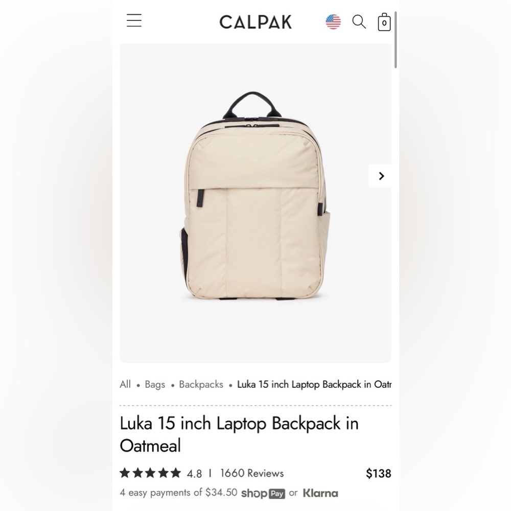 Calpak Luka 15" Laptop Backpack in Oatmeal with Black Trim